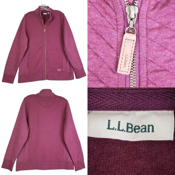 LL Bean Jacket Women’s Size Large L Sweatshirt Quarter Zip Pullover Quilted Red - Picture 1 of 10